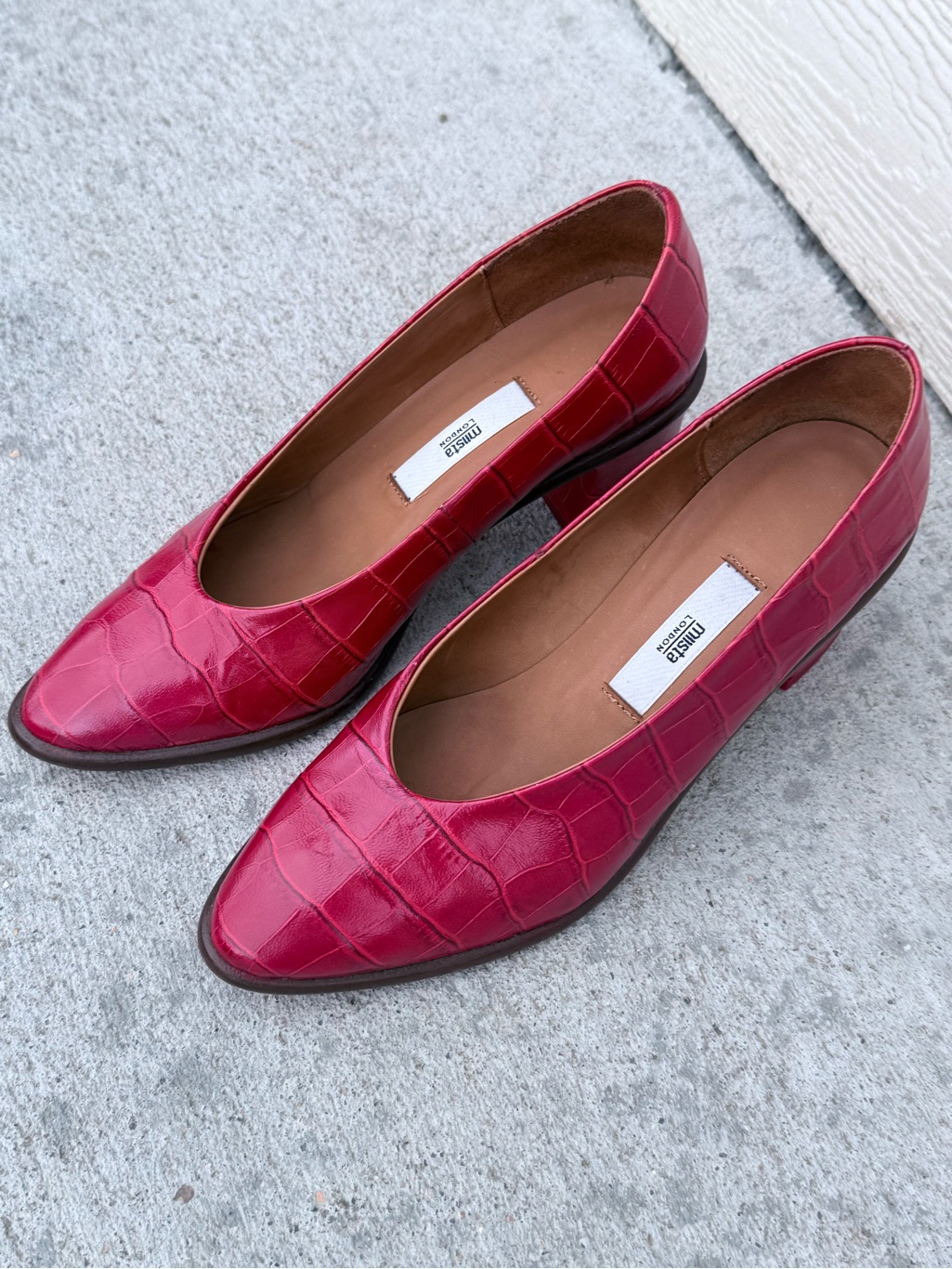 Miista Bernadette Red Croc-Embossed Leather Heels